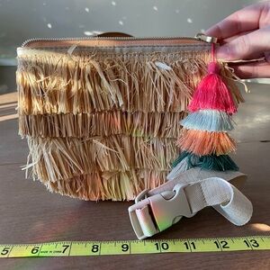Bungalow by Justina Blakeney Fringe Straw Belt Bag with Colorful Tassel